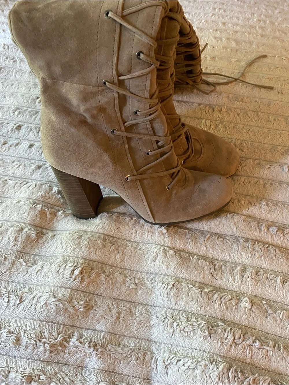 NWOT, Vince Camuto Over-the-Knee Lace-Up Suede Boots in Taupe